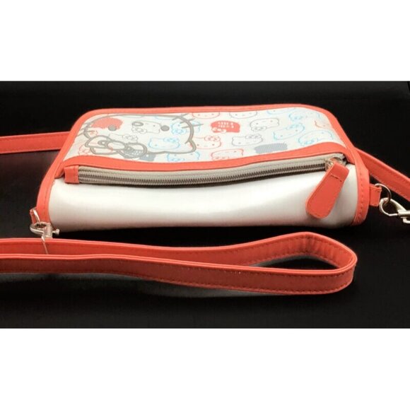 Hello Kitty Purse Gray Coral Pink Crossbody Shoulder Bag Zippered Pockets Sanrio - Picture 9 of 12